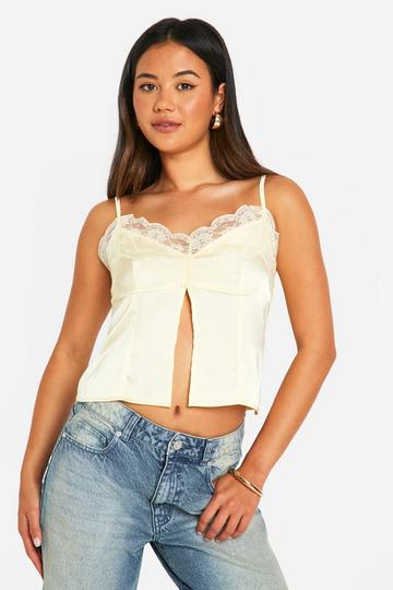 Satin Lace Detail Split Hem Cami lemon