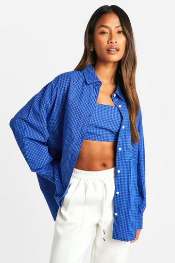 Check Oversized Shirt And Bralet blue