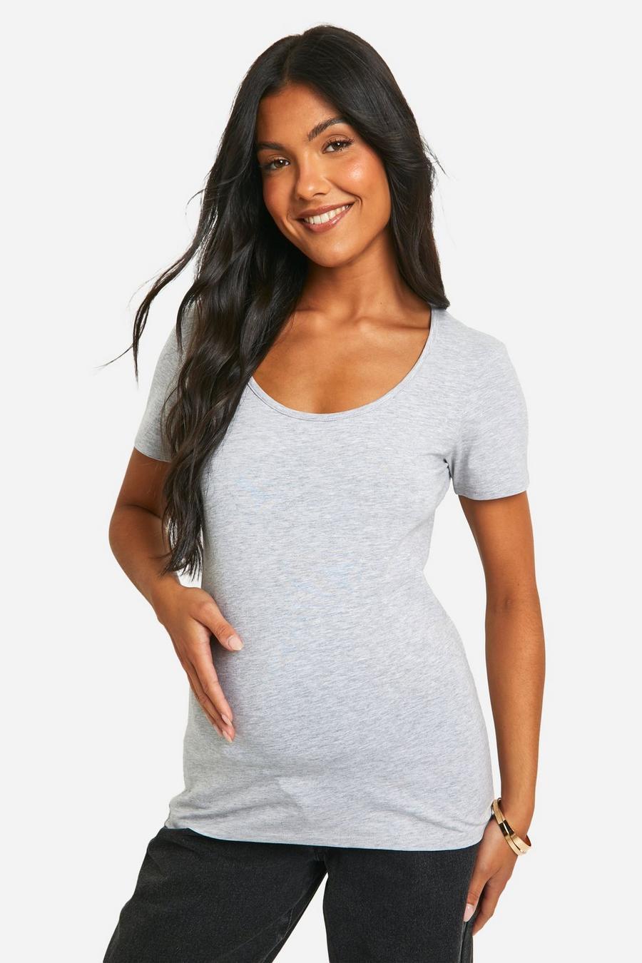 Grey marl Maternity Basic Scoop Neck Short Sleeve T-shirt image number 1