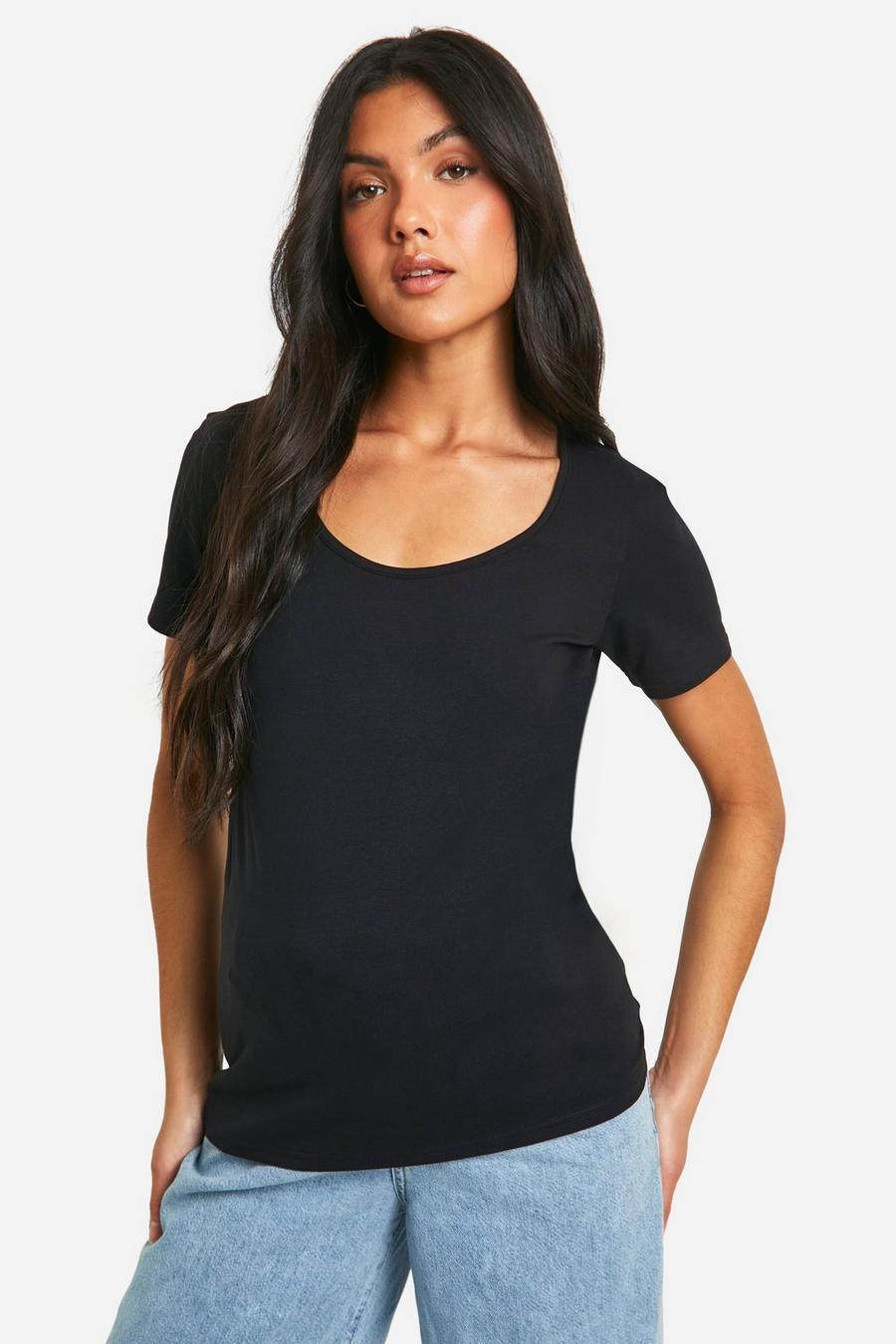 Black Maternity Basic Scoop Neck Short Sleeve T-shirt image number 1