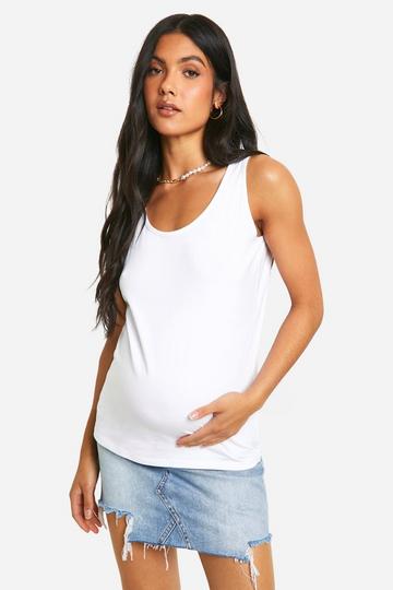 White Maternity Basic Scoop Neck Vest Top