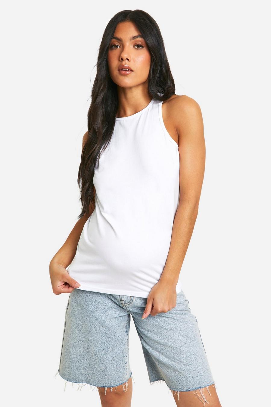 White Maternity Basic Racer Neck Tank Top Top image number 1