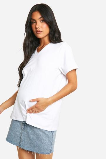 White Maternity Basic V-neck T-shirt