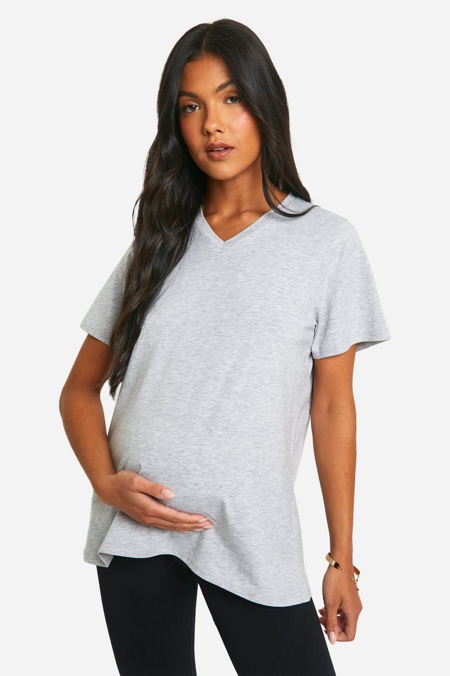Grey marl Maternity Basic V-neck T-shirt image number 1