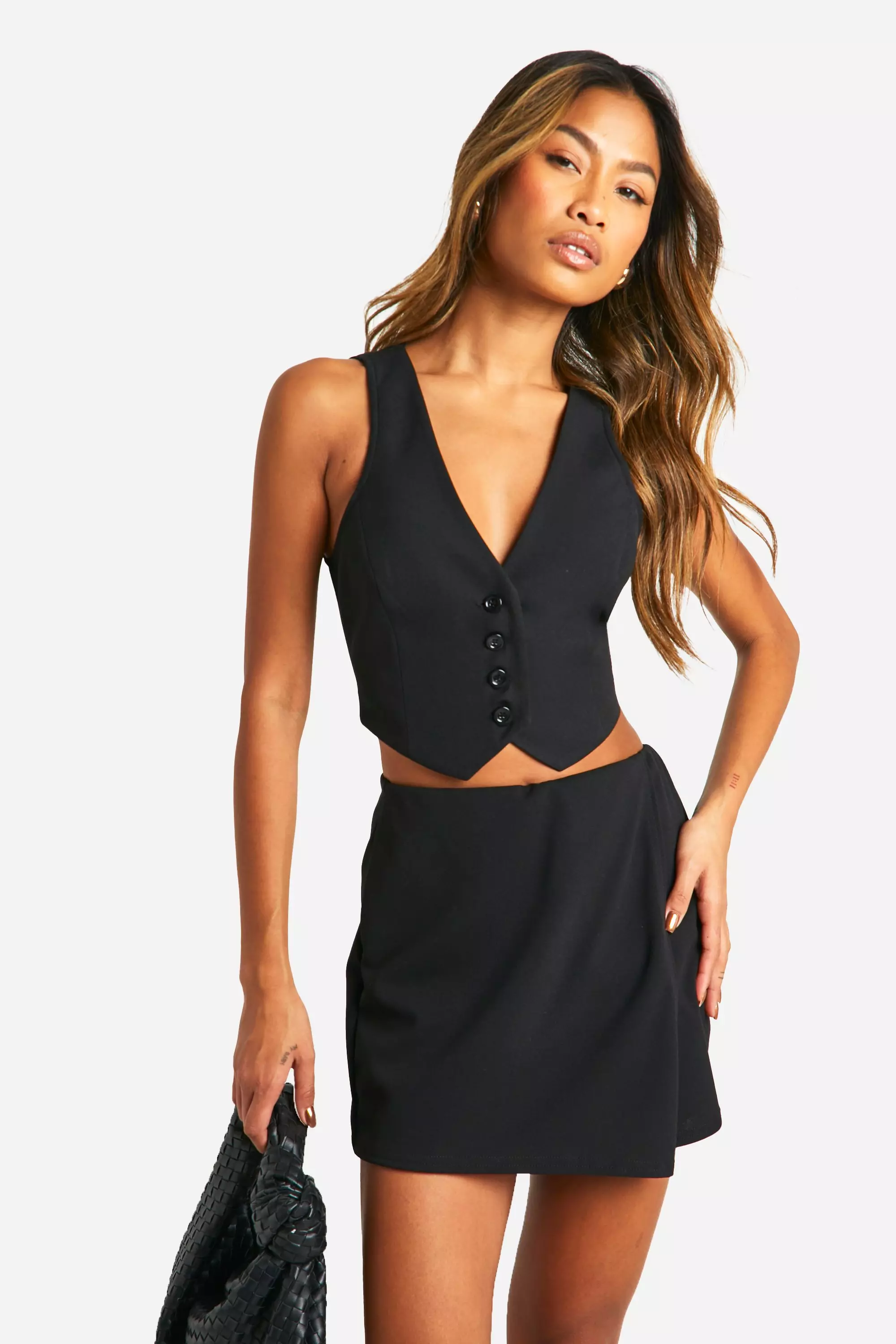 Black Crepe Wrap Front Skort alternative image