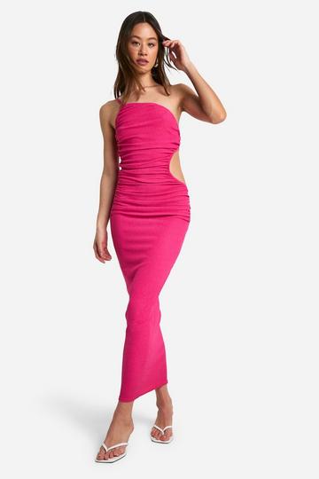 Fuchsia Roze Tall Maxi Jurk Met Textuur En Eén Blote Schouder