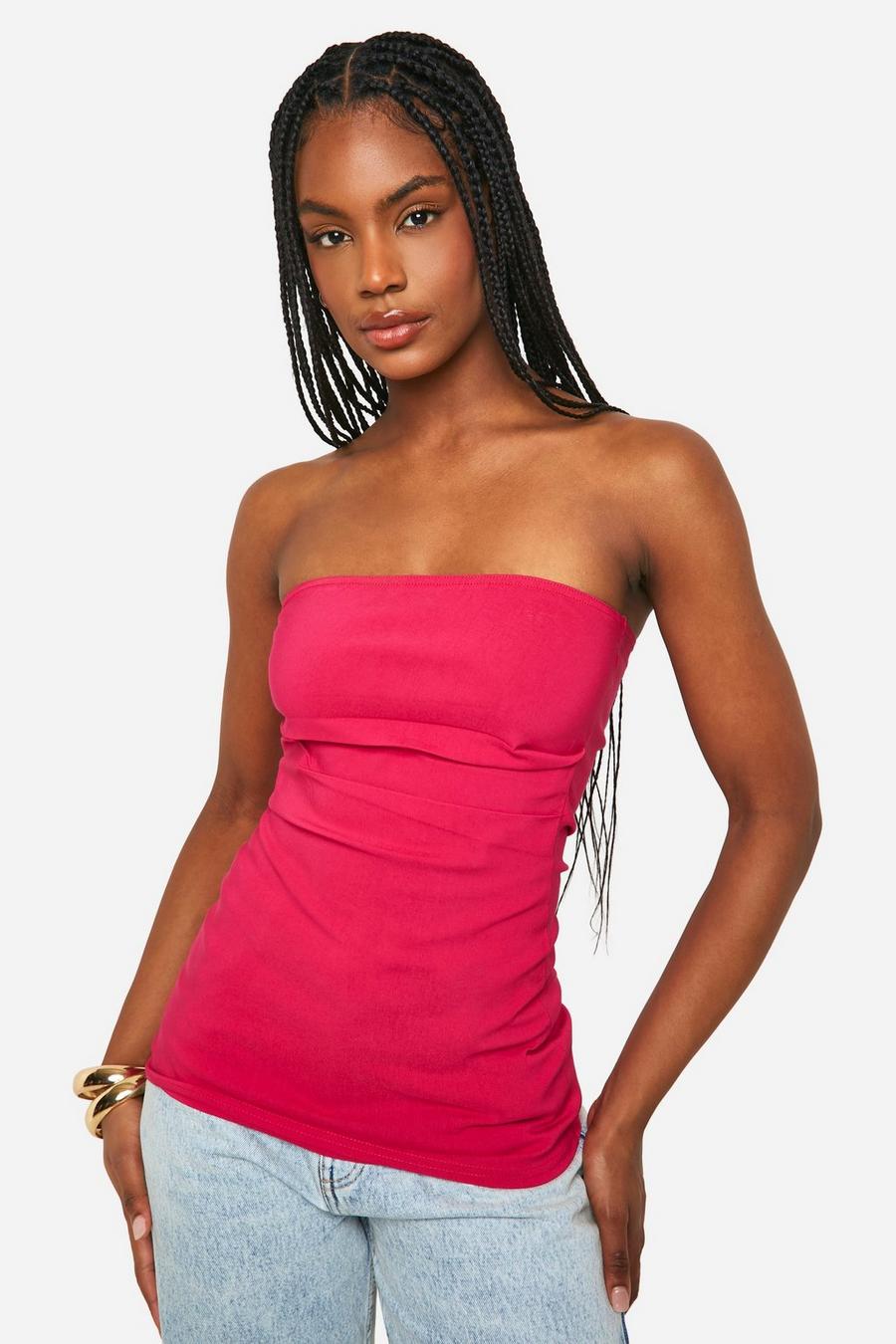 Pink Tall Bengaline Ruched Bandeau Top image number 1