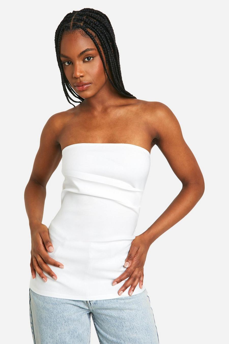 White Tall Bengaline Ruched Bandeau Top image number 1
