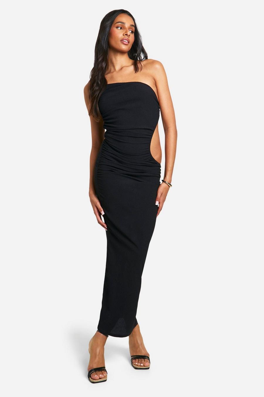 Black Tall Textured One Shoulder Maxi Dress image number 1