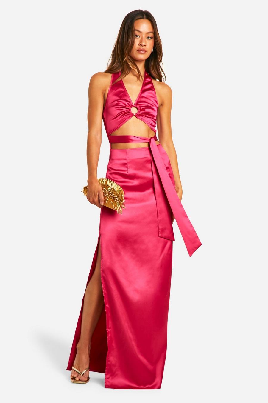 Pink Tall Satin Cut Out Maxi Dress