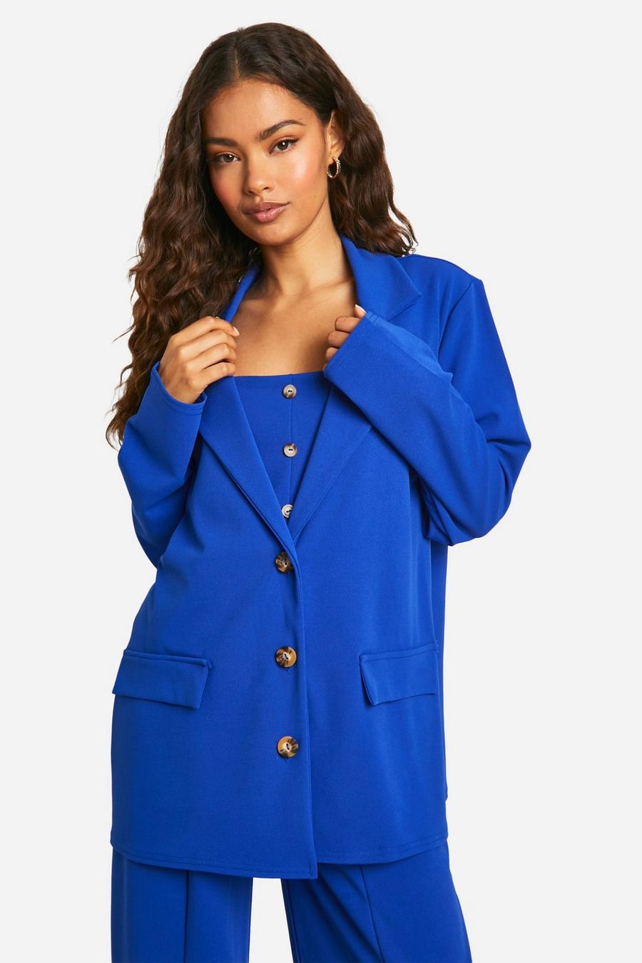 Cobalt Jersey Knit Crepe Relaxed Fit Blazer