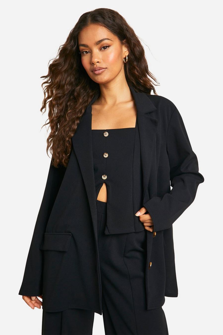 Black Jersey Knit Crepe Relaxed Fit Blazer image number 1
