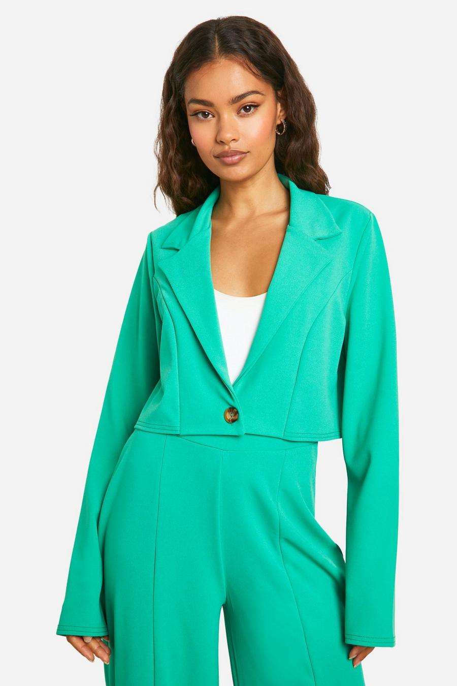 Bright green Jersey Crepe Cropped Boxy Blazer image number 1