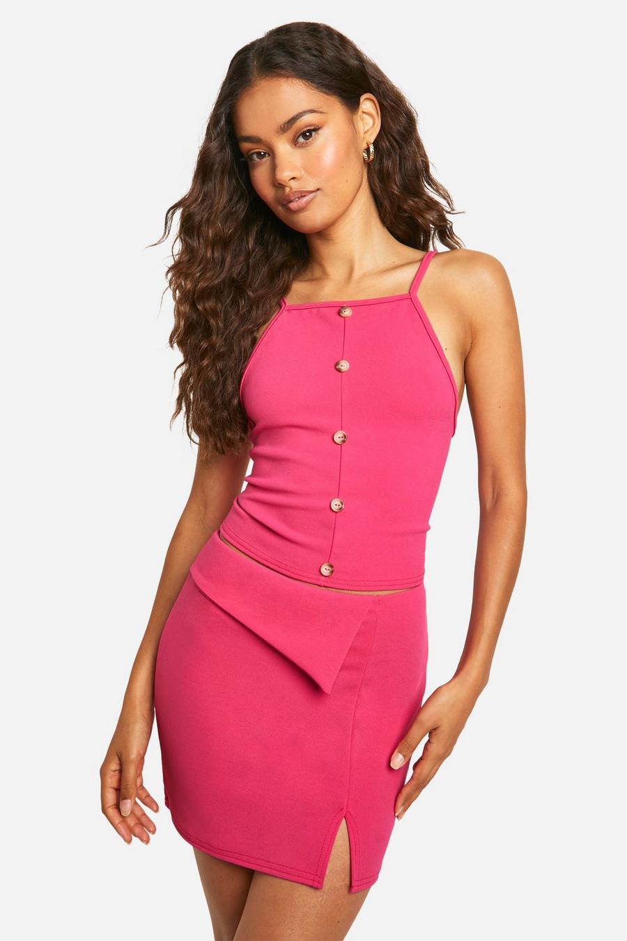 Bright pink Stretch Crepe Fold Over Waistband Mini Skirt image number 1