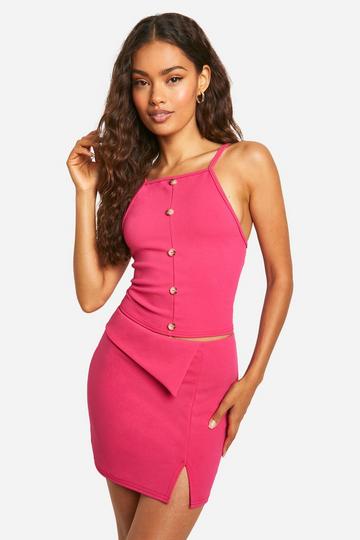 Stretch Crêpe Crop Top Met Knopen bright pink