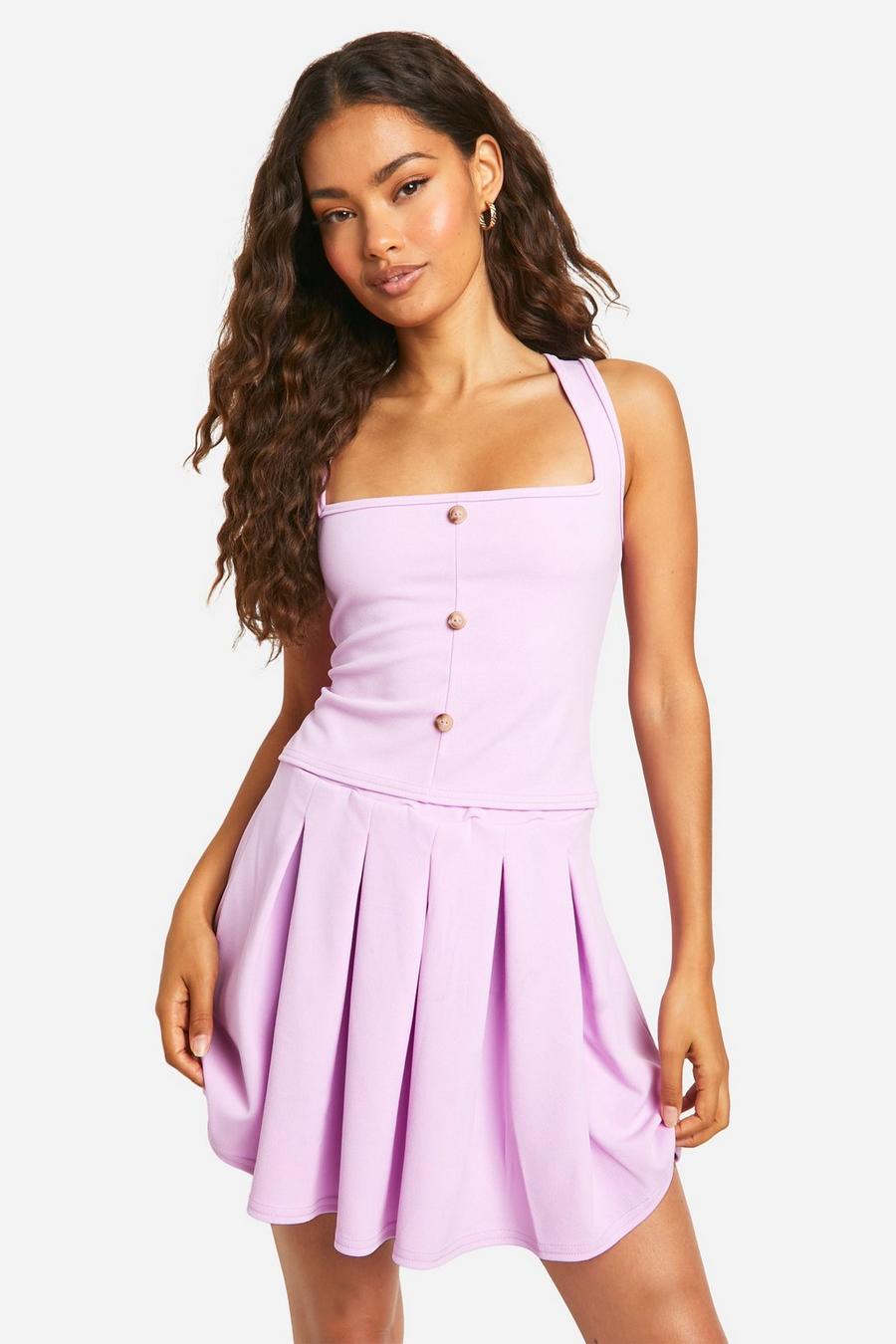 Lilac Stretch Crepe Pleated Micro Mini Skirt image number 1
