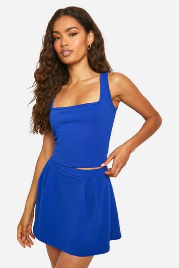 Stretch Crepe Pleated Micro Mini Skirt cobalt