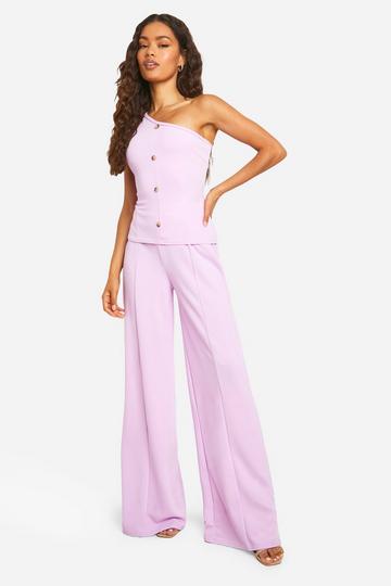 Lilac Purple Stretch Crepe Wide Leg Pants