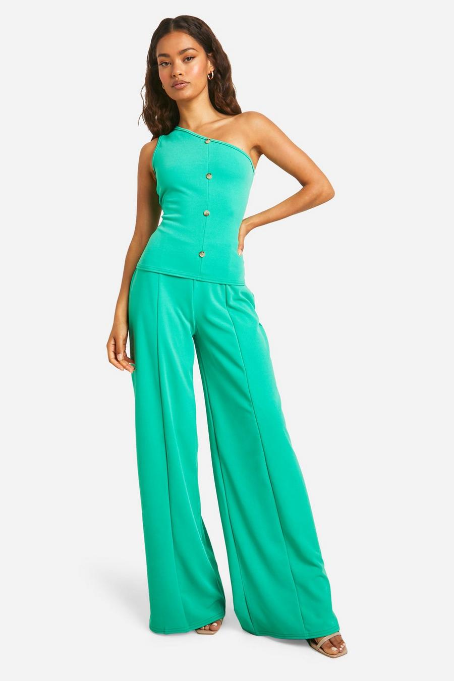 Bright green Stretch Crepe Wide Leg Trousers