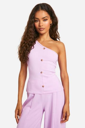 Stretch Crepe One Shoulder Longline Top lilac