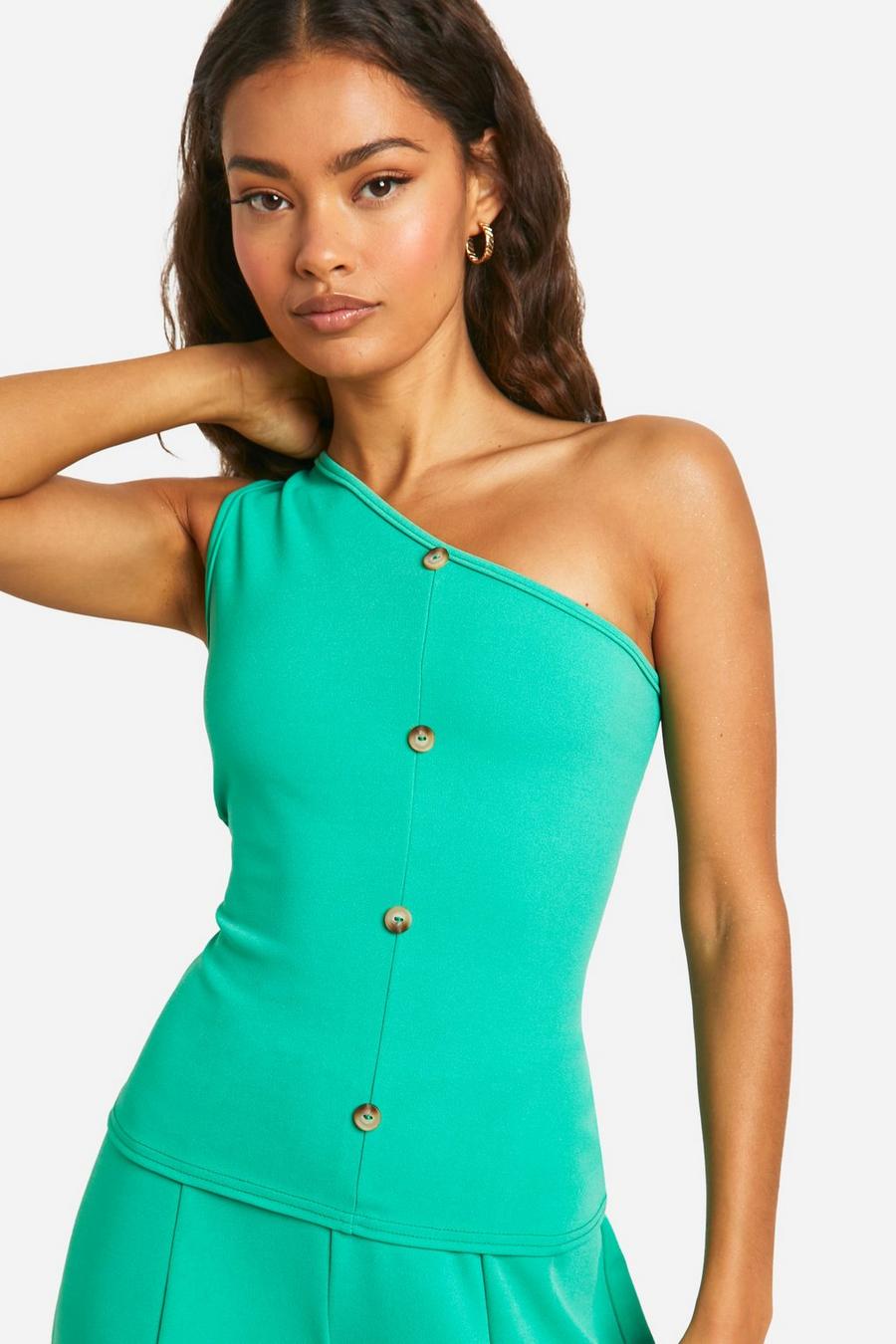 Bright green Stretch Crepe One Shoulder Longline Top