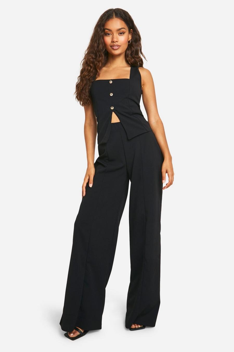 Black Stretch Crepe Wide Leg Trousers image number 1