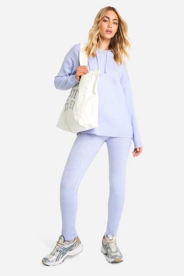 Zachte Gebreide Hoodie En Broek Set baby blue