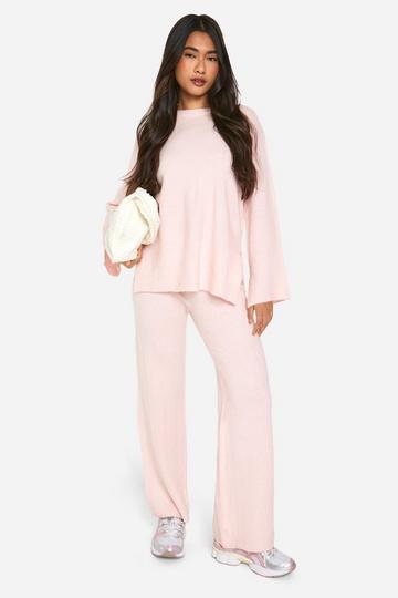 Soft Knit Jumper And Flares Knitted Co-ord baby pink