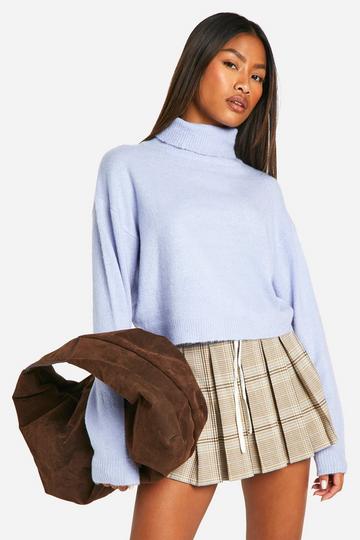 Soft Knit Turtleneck Crop Sweater baby blue