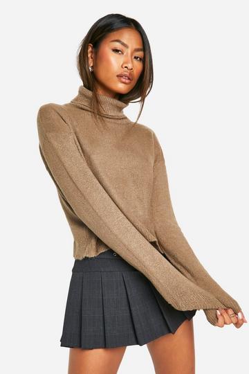 Soft Knit Turtleneck Crop Sweater taupe