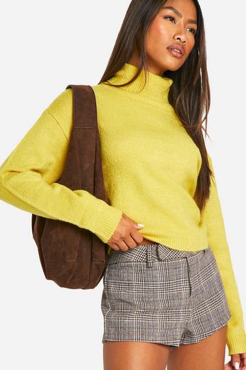 Soft Knit Roll Neck Crop Jumper olive