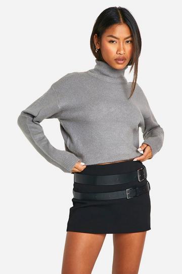 Soft Knit Turtleneck Crop Sweater charcoal