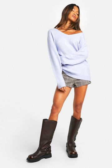 Soft Knit V Neck Longline Sweater baby blue