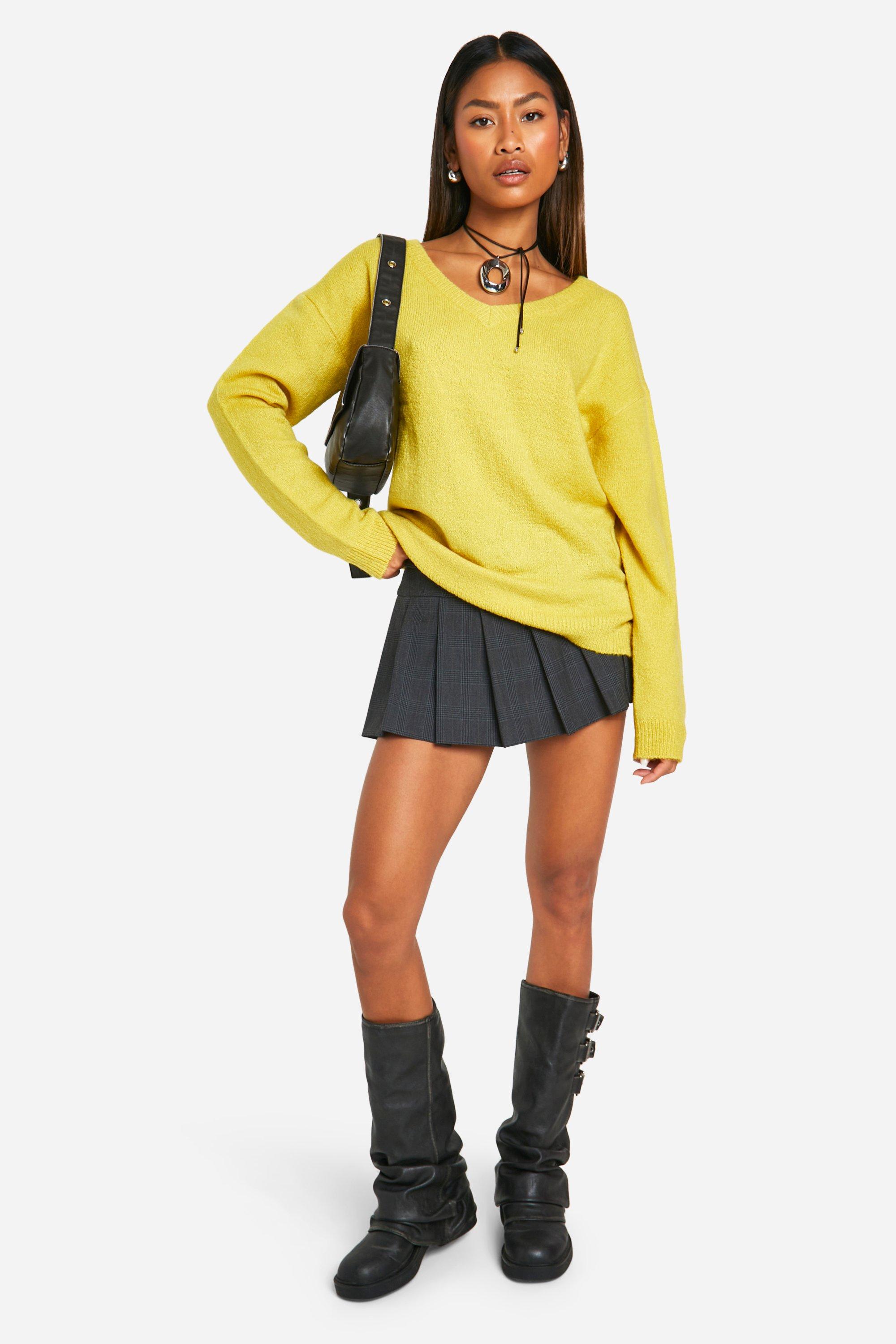 Pull long a col V en maille douce