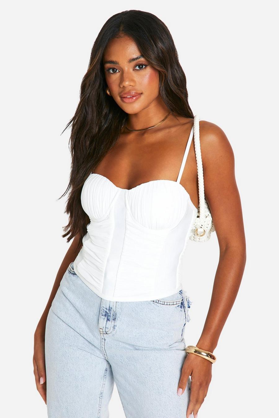 White Bandage Ruched Strappy Corset  image number 1