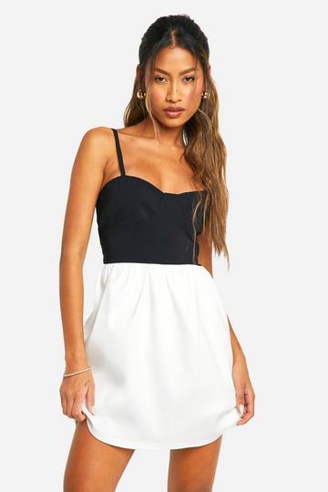 Contrast Sweetheart Skort Playsuit black