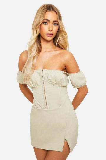 Stone Beige Milkmaid Bardot Skirted Skort Playsuit