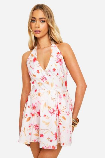 Photographic Floral Tennis Skort Playsuit pink