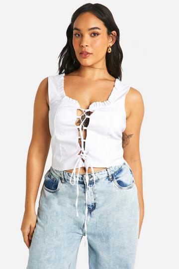 Plus Bengaline Lace Up Corset Top white