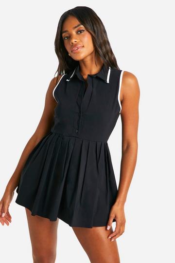 Contrasterende Geplooide Mini Tennis Playsuit Met Skorts black