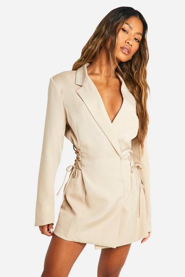 Lace Up Side Blazer Dress taupe