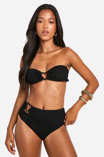 Heart Trim Crinkle High Waisted Bikini Brief black