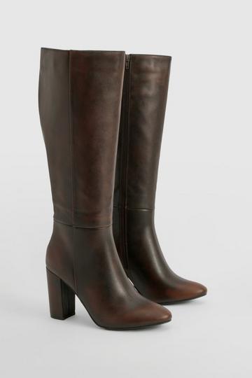 Burnished Knee High Block Heel Boots chocolate