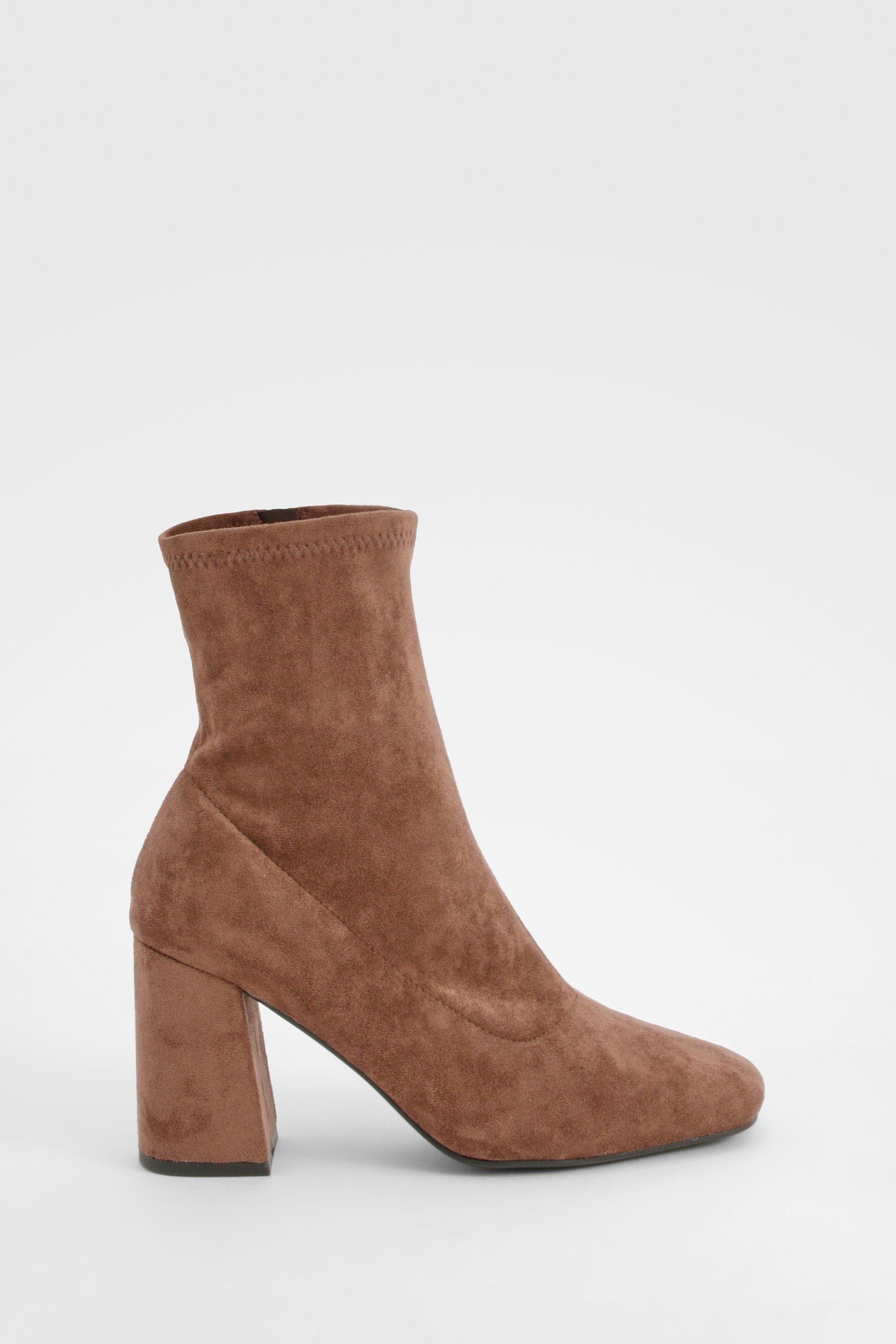 Wide Fit Block Heel Square Toe Sock Boots boohoo