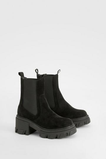 Black Chunky Heeled Chelsea Boot