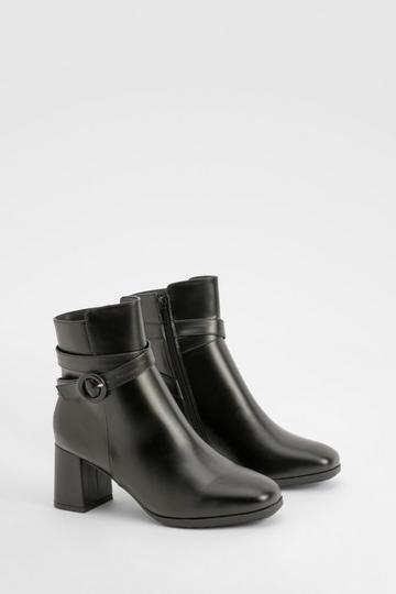 Buckle Detail Block Heel Ankle Boots black