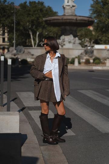 Brown Western Style Buckle Detail Knee High Boots