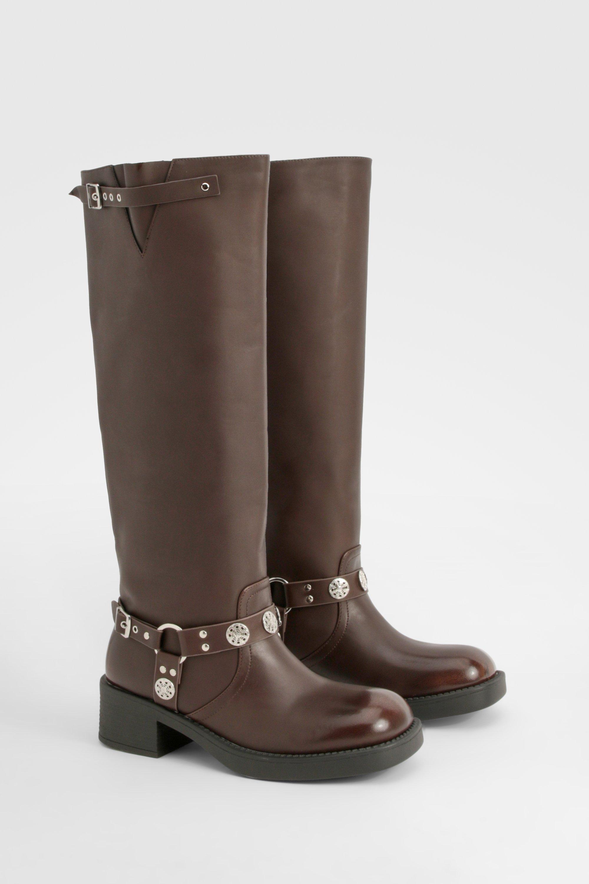 Western Style Buckle Detail Knee High Boots boohoo IE