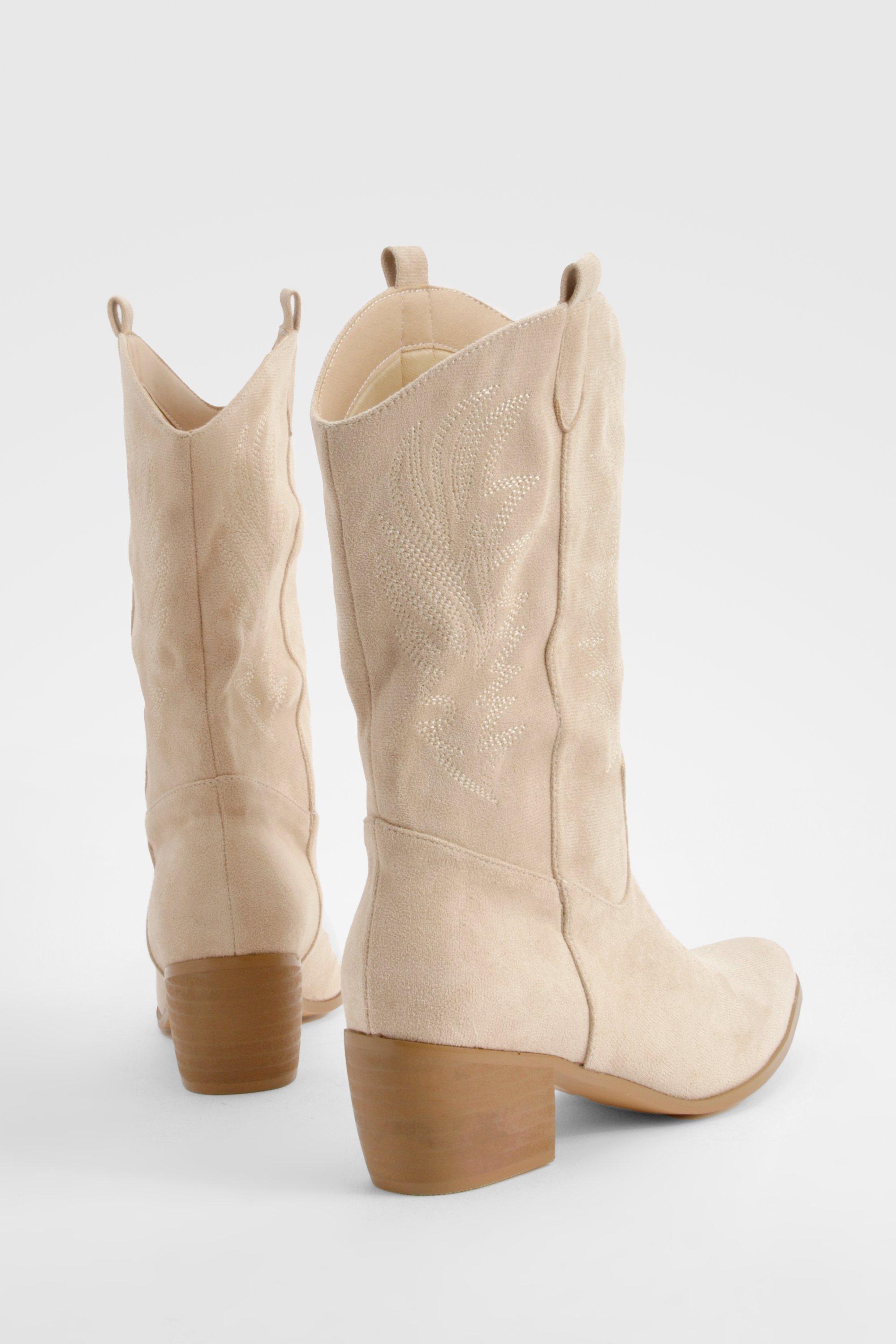 Wide Fit Faux Suede Tab Detail Ankle Cowboy Western Boots boohoo NO