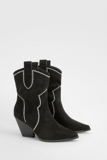 Faux Suede Studded Cowboy Western Ankle Boot